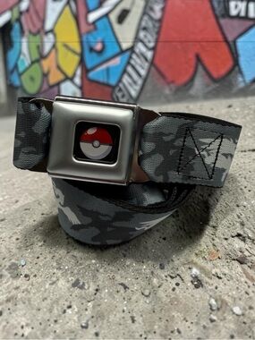 Pokemon Poke Ball Camouflage Seatbelt Belt By Buckle Down Gray Black Sz XL 32-52